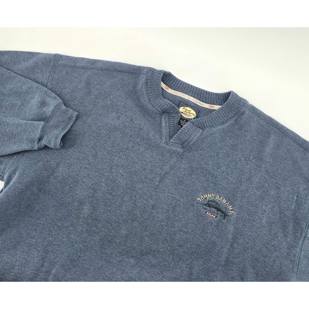 Tommy Bahama Vintage Coastal Sweater Size M Mens Blue Cotton Marlin Pullover